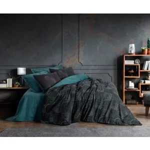 Noche - Petrol Petrol Blue Ranforce Single XXL Quilt Cover Set (DE)