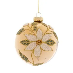 Novogodišnja staklena, zlatna kugla sa cvetom 12CM