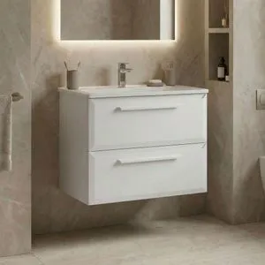 Nuvola 65 v2 - 177 White Bathroom Cabinet With Sink