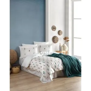 Ofelya - Zeleni i beli set pokrivača od ranforca