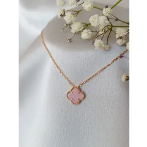 Ogrlica detelina roze boje -rose gold pozlata