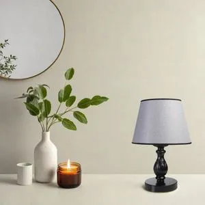 Olimpiyat Crna Pramit Hasir Gri Abajurlu Masa Lampa