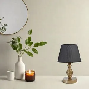 Olimpiyat Eskitme Pramit Hasır Siyah Abajurlu Masa Lambası Black Table Lamp