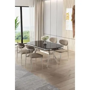 Olya - Black Marble, Chrome, Cappuccino Black Marble
Chrome
Cappuccino Dining Table &amp; Chairs Set (5 Pieces)
