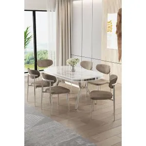 Olya - White Marble, Chrome, Cappuccino White Marble
Chrome
Cappuccino Dining Table &amp; Chairs Set (7 Pieces)