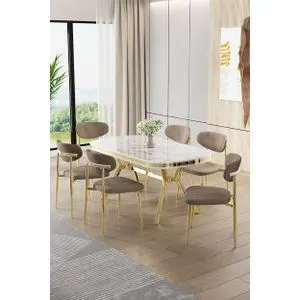Olya - White Marble, Gold, Cappuccino White Marble
Gold
Cappuccino Dining Table &amp; Chairs Set (7 Pieces)