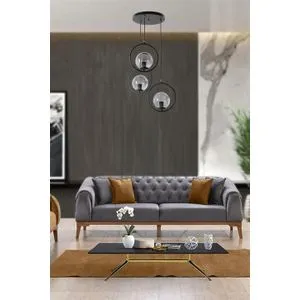 Opviq Ring 3 Lü Tepsili Füme Camlı Siyah Sarkıt Black Chandelier