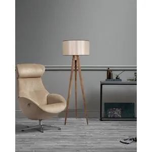 Opviq Tripod Yanık Lambader Silindir 15-3 Abajurlu Braon Podna Lampa