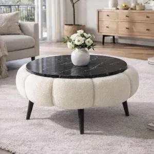 Papatya 60 - White, Black Marble White
Black Marble Coffee Table