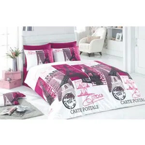 Paris - Set posteljine sa jednim pokrivačem u ljubičastoj, beloj i fuksija boji