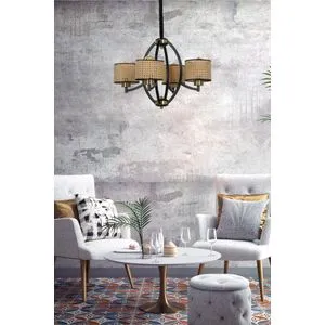 Paul 4-delni crni luster sa rattan abažurima Brown Chandelier