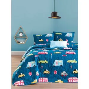 Paula - Blue vPoly Blue King Quilted Bedspread Set (FR)