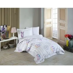Peace - Grey GreyWhitePurpleBlueYellow Poplin Single Quilt Cover Set