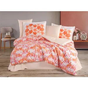 Penny - Coral Coral Poplin Double Quilt Cover Set