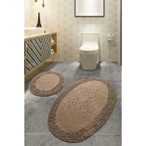 Piante Oval - Beige Multicolor Bathmat Set (2 Pieces)