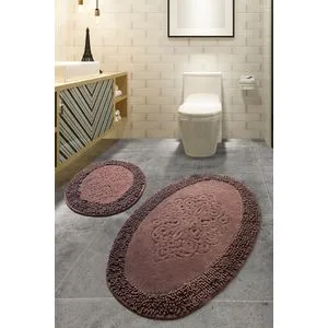 Piante Oval - Brown Multicolor Bathmat Set (2 Pieces)