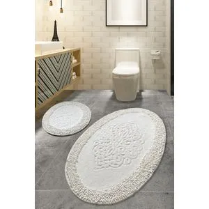Piante Oval - Ecru Multicolor Bathmat Set (2 Pieces)
