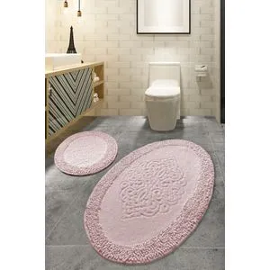 Piante Oval - Pink Multicolor Bathmat Set (2 Pieces)