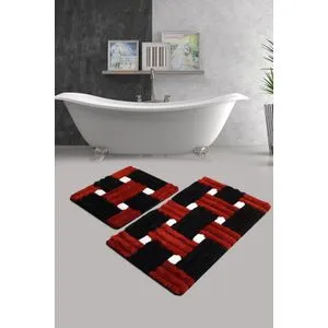 Piazza - Red Multicolor Acrylic Bathmat Set (2 Pieces)