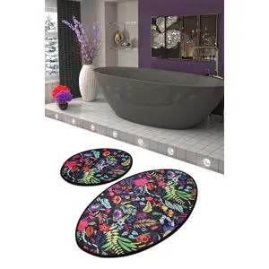 Pictura - Black Multicolor Bathmat Set (2 Pieces)