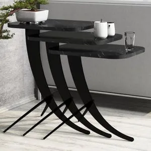 Pion - Black Marble Black Nesting Table (3 Pieces)