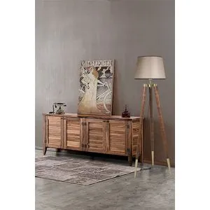 Podna Lampa u Bež Boji sa Orahovim Postoljem - Model 8578-6