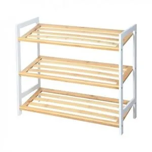 Polica za obucu 3 nivoa bamboo bela