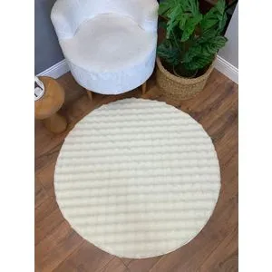 Puffy Bubble Yuvarlak Tepih - Krema (80 x 80 cm)