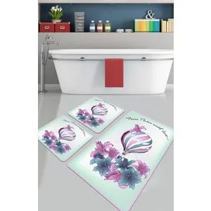 Purple Balloon Multicolor Bathmat Set (3 Pieces)