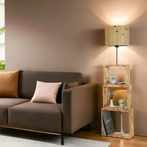 Puzzle Yanık Lambader Bambu 02 Abajurlu Oak Floor Lamp