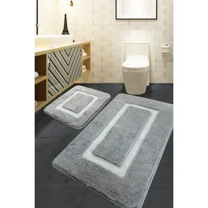 Quadrato Frame - Sivi Akrilni Set Kupatilskih Prostirki (2 Dela)