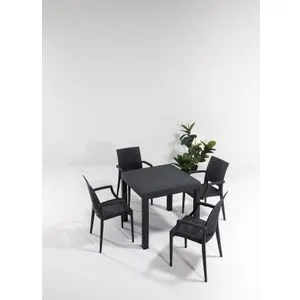 Rattan 80x80 Small Lux Masa Takimi - Anthracite Anthracite Garden Table & Chairs Set (5 Pieces)