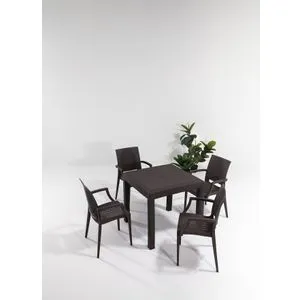 Rattan 80x80 Small Lux Masa Takimi - Brown Brown Garden Table & Chairs Set (5 Pieces)