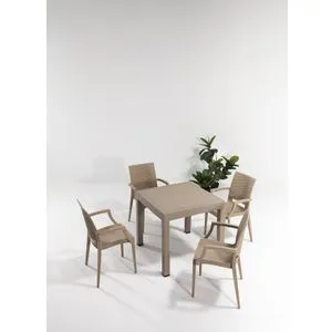 Rattan 80x80 Small Lux Masa Takimi - Cappucino Cappucino Garden Table & Chairs Set (5 Pieces)