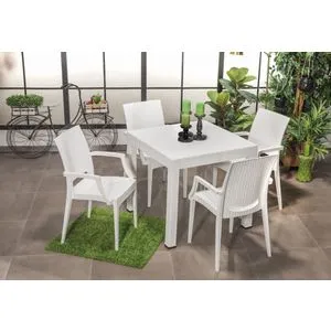 Rattan 80x80 Small Lux Masa Takimi - White White Garden Table & Chairs Set (5 Pieces)