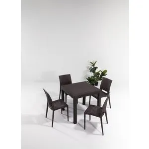 Rattan 80x80 Small Masa Takimi - Brown Brown Garden Table & Chairs Set (5 Pieces)