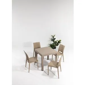 Rattan 80x80 Small Masa Takimi - Cappucino Cappucino Garden Table & Chairs Set (5 Pieces)