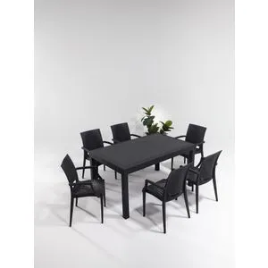 Rattan 90x150 Large Lux Masa Takimi - Anthracite Anthracite Garden Table & Chairs Set (7 Pieces)