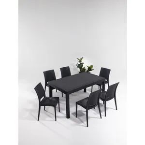 Rattan 90x150 Large Masa Takimi - Anthracite Anthracite Garden Table & Chairs Set (7 Pieces)
