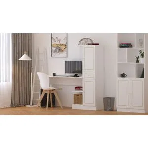 Rb-087 Matte White Study Desk & Bookshelf