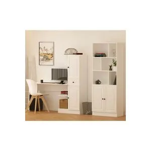 Rb1000401557 Matte White Study Desk & Bookshelf