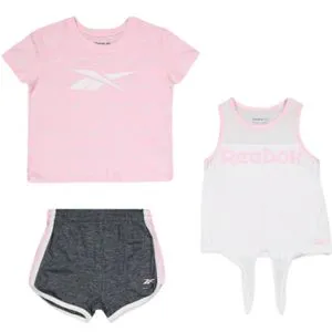Reebok Set Za Devojčice Šorc I Dve Majice, Roze Beli Crni