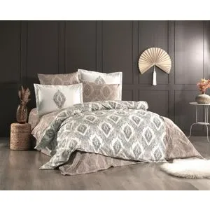 Retro - Brown BrownCreamGreen Poplin Double Quilt Cover Set