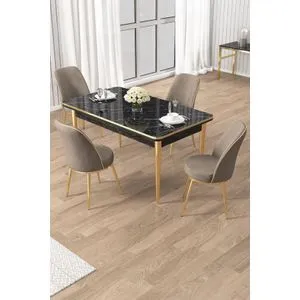 Rewa - Black Marble, Gold, Cappuccino Black Marble
Gold
Cappuccino Dining Table & Chairs Set (5 Pieces)