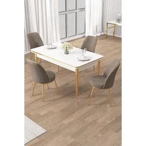 Rewa - White, Gold, Cappuccino White
Gold
Cappuccino Dining Table & Chairs Set (5 Pieces)