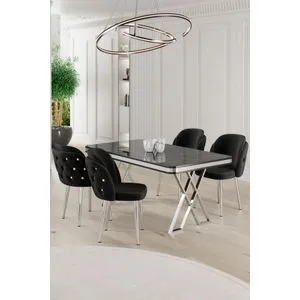 Rigel - Black Marble, Chrome, Black Black Marble
Chrome
Black Dining Table & Chairs Set (5 Pieces)