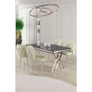 Rigel - Black Marble, Chrome, Cream Black Marble
Chrome
Cream Dining Table & Chairs Set (5 Pieces)