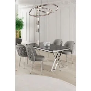 Rigel - Black Marble, Chrome, Grey Black Marble
Chrome
Grey Dining Table & Chairs Set (5 Pieces)