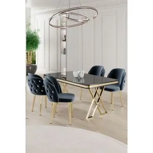 Rigel - Black Marble, Gold, Anthracite Black Marlbe
Gold
Anthracite Dining Table & Chairs Set (5 ...