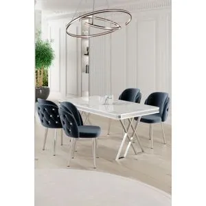 Rigel - White, Chrome, Anthracite White
Chrome
Anthracite Dining Table & Chairs Set (5 Pieces)